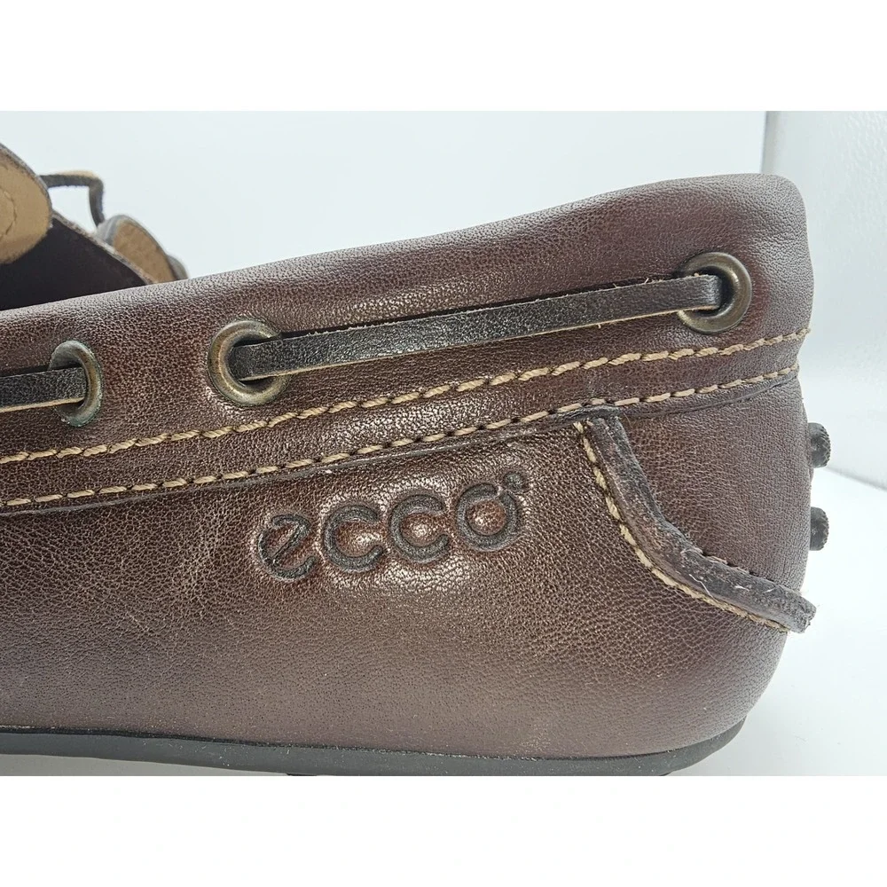 ECCO Men's Dark Brown Hand Sewn Leather Boat Shoes Eur 42 Size 9-9 US